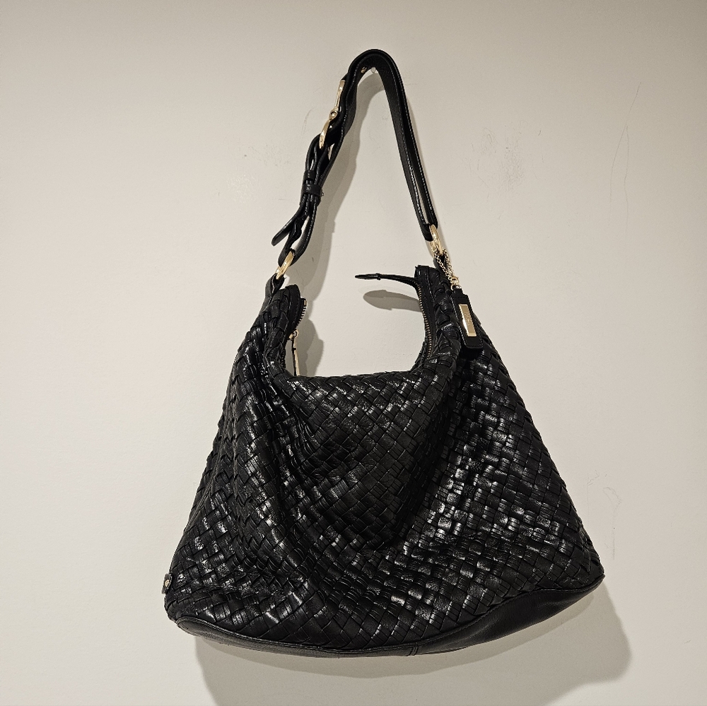 Cole Haan Black Leather Woven Hobo Bag - Picture 1 of 5